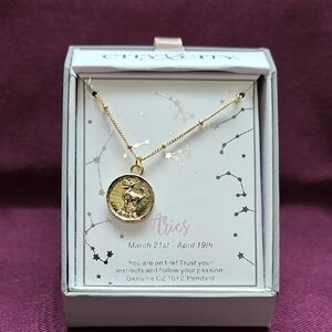 Gold Aries Zodiac Pendant Fashion Necklace